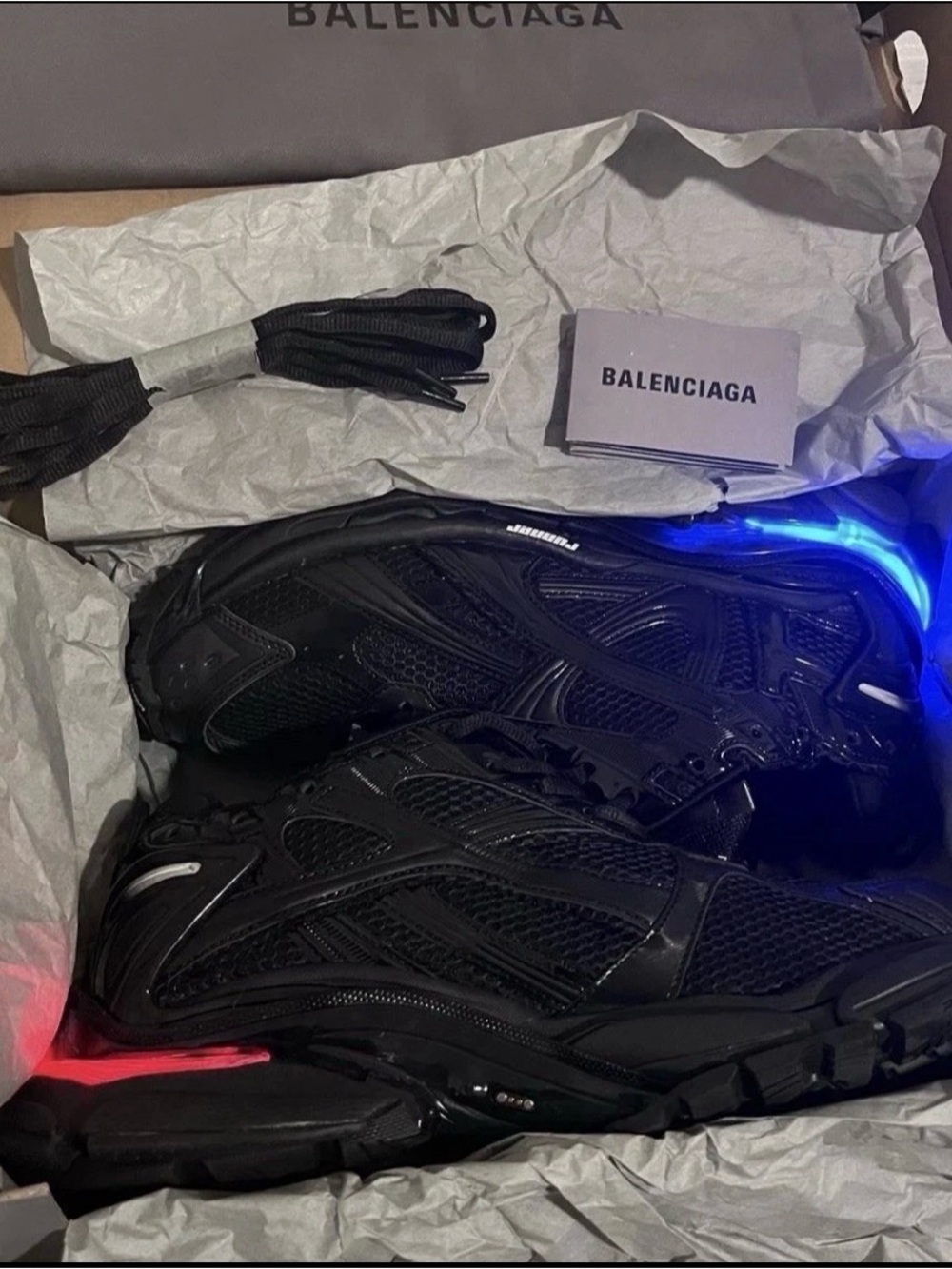 Balenciaga Black Sneakers with Red & Blue Light Accents